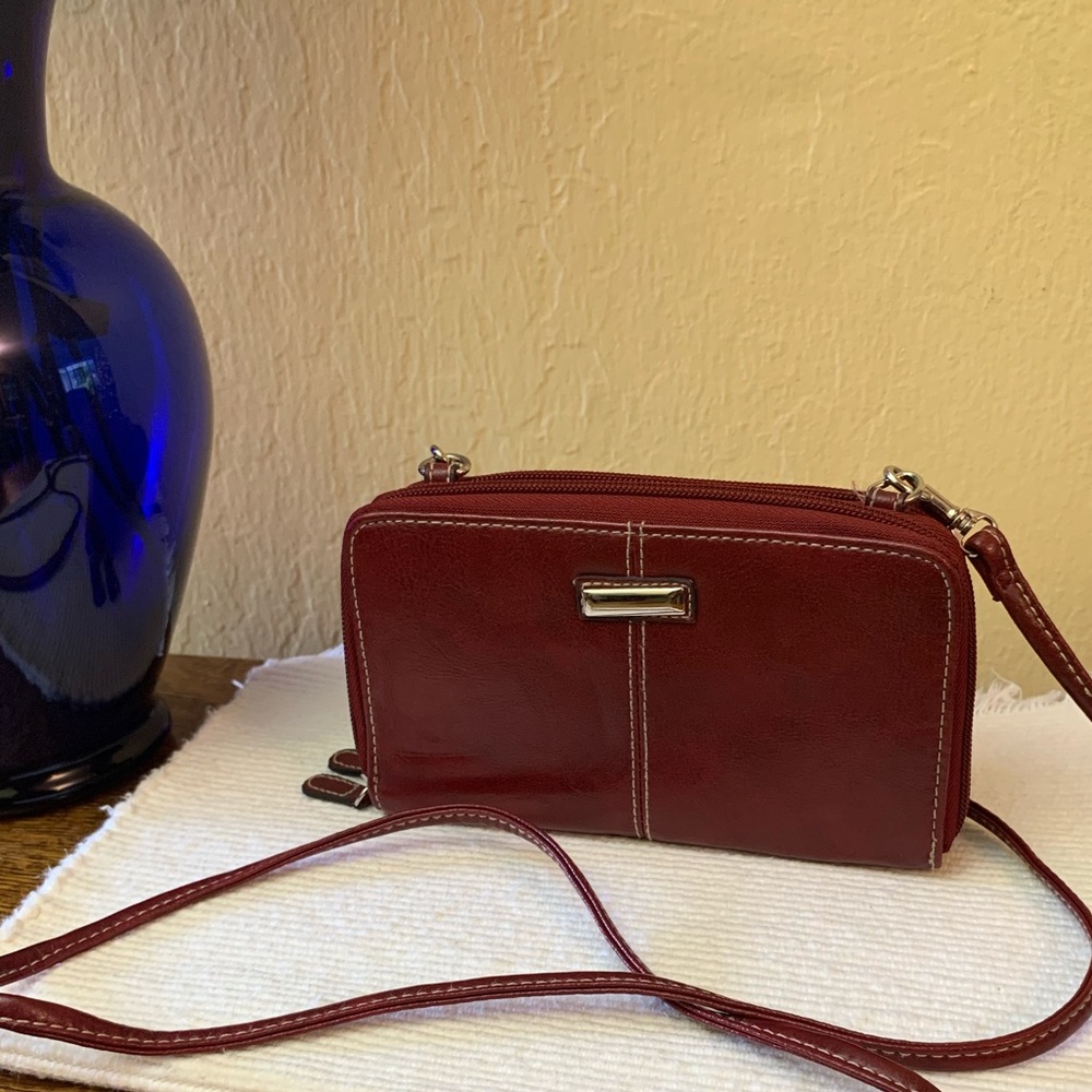 Red leather wallet bag with detachable strap